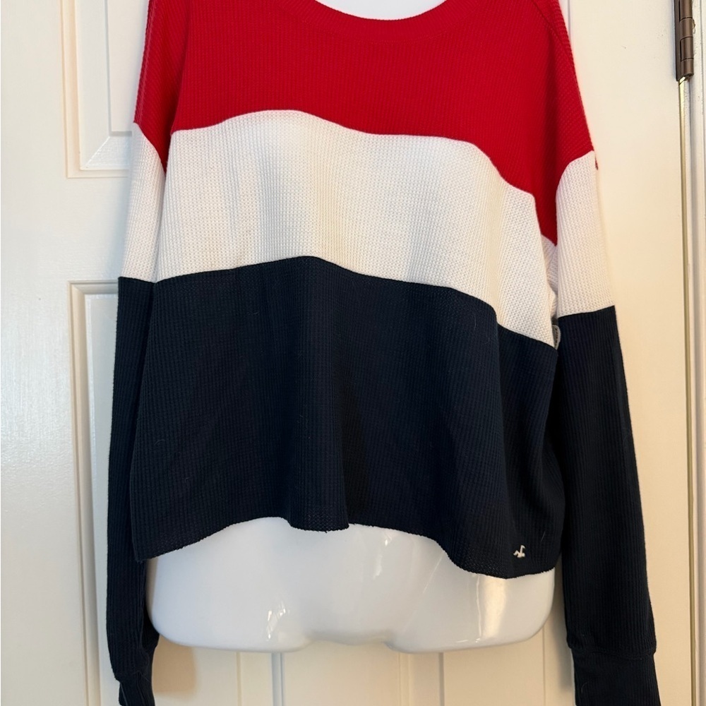 Hollister boyfriend tee long sleeve Colorblock Red White and Blue Sweater
